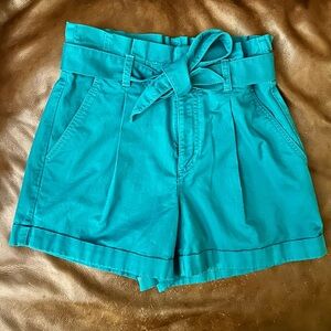 Sz 2 LOFT High Waist Teal Paperbag Shorts with Belt